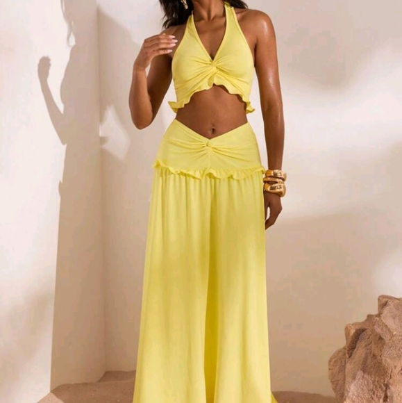 Summer Outdoor Holiday Date Outfit, Outdoor Vacation Halter Top With Bra Skirt - Picture 7 of 8